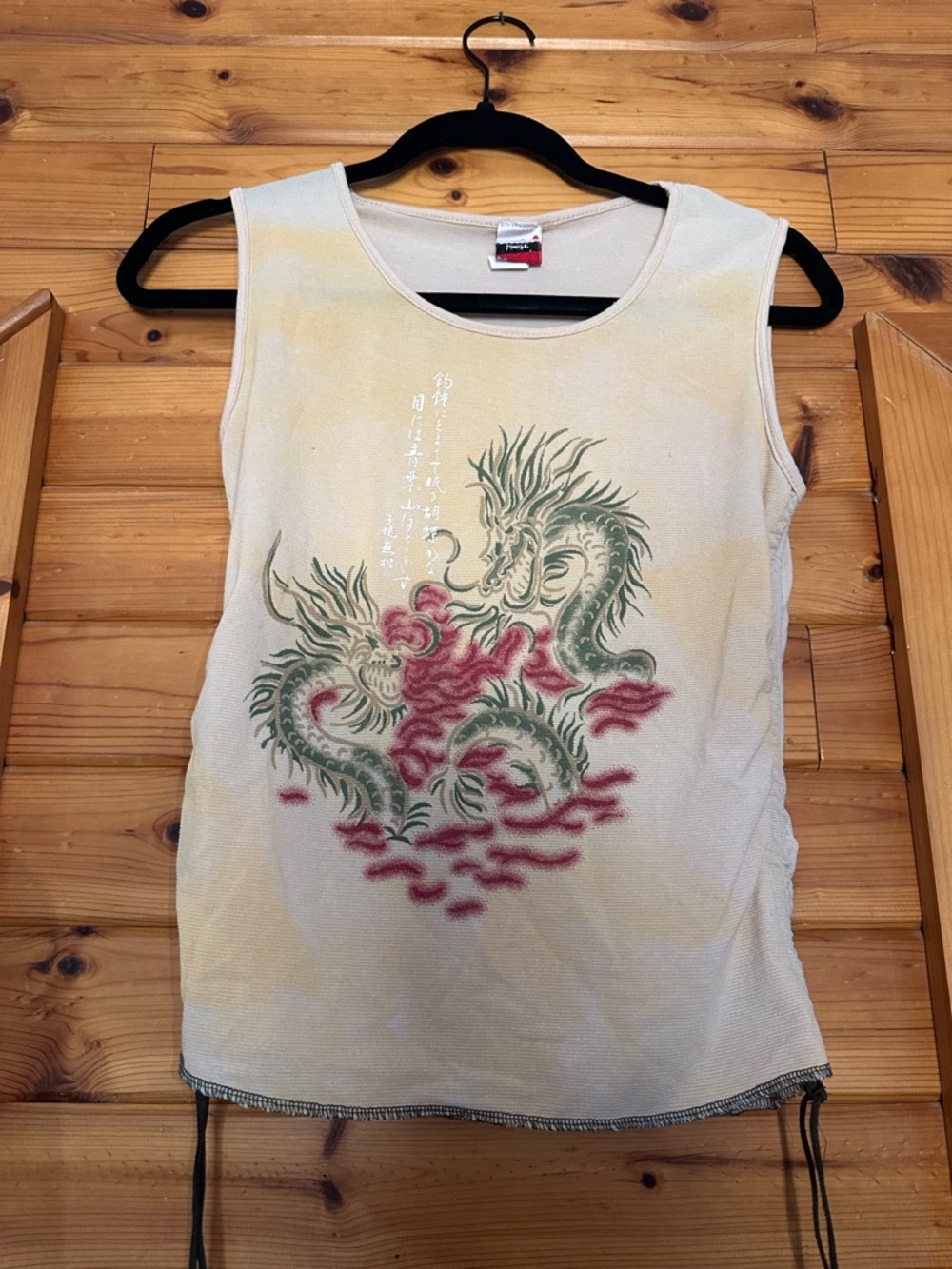 Cream Tank Top with dragon